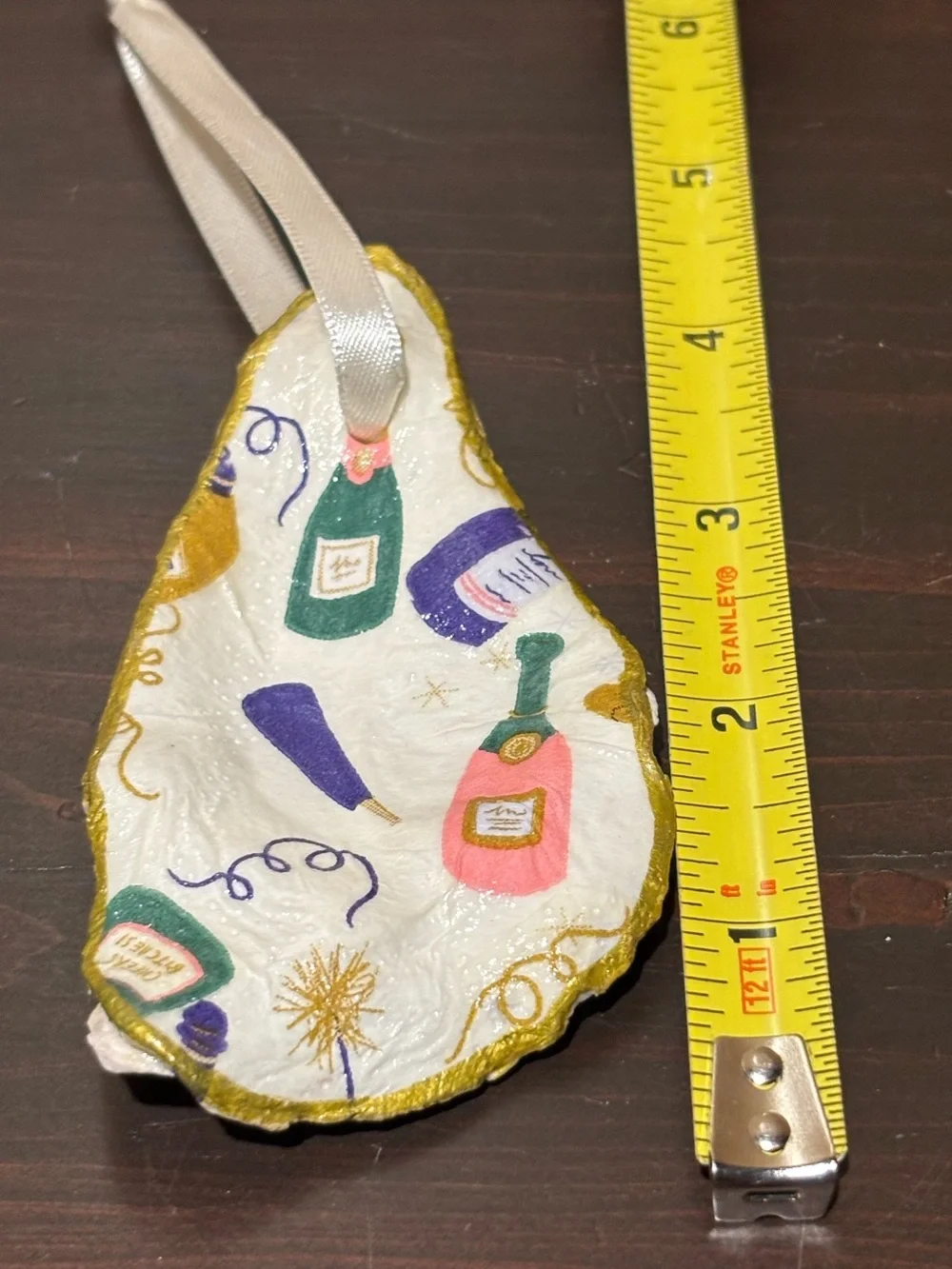 Handmade champagne decoupage shell ornament